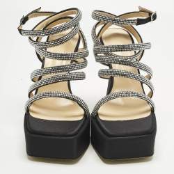 مملوكة مسبقًا Mach & Mach Black Satin Sydney Crystal Embellished Platform Sandals Size 40