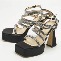 مملوكة مسبقًا Mach & Mach Black Satin Sydney Crystal Embellished Platform Sandals Size 40