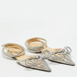 Pre Owned Mach & Mach Transparent PVC Double Bow Crystal Embellished Ankle Wrap Flat Sandals Size 41