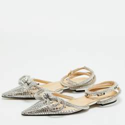 Pre Owned Mach & Mach Transparent PVC Double Bow Crystal Embellished Ankle Wrap Flat Sandals Size 41