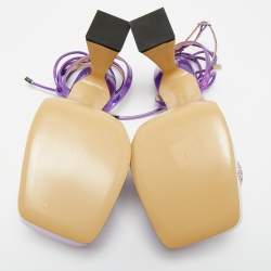 Pre Owned Mach & Mach Purple Iridescent Leather Double Bow Platform Sandals Size 39