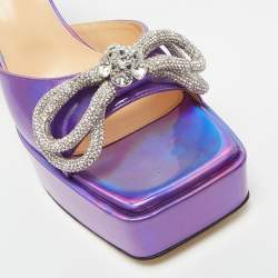 Pre Owned Mach & Mach Purple Iridescent Leather Double Bow Platform Sandals Size 39