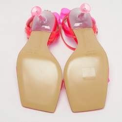 Pre Owned Mach & Mach Neon Pink PVC and Patent Leather French Bow Sandals Size 37.5