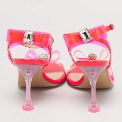 Pre Owned Mach & Mach Neon Pink PVC and Patent Leather French Bow Sandals Size 37.5