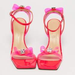 Pre Owned Mach & Mach Neon Pink PVC and Patent Leather French Bow Sandals Size 37.5