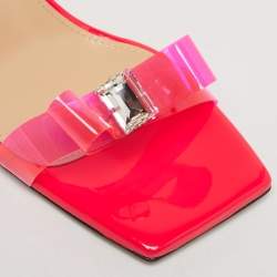 Pre Owned Mach & Mach Neon Pink PVC and Patent Leather French Bow Sandals Size 37.5