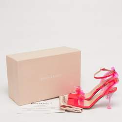 Pre Owned Mach & Mach Neon Pink PVC and Patent Leather French Bow Sandals Size 37.5