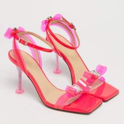 Pre Owned Mach & Mach Neon Pink PVC and Patent Leather French Bow Sandals Size 37.5