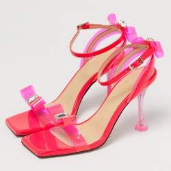 Pre Owned Mach & Mach Neon Pink PVC and Patent Leather French Bow Sandals Size 37.5