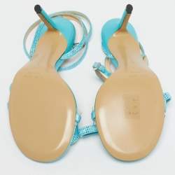 Pre Owned Mach & Mach Blue Satin and PVC French Bow Sandals Size 37.5