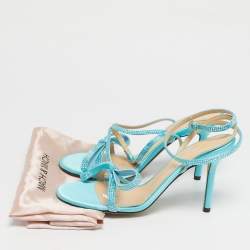 Pre Owned Mach & Mach Blue Satin and PVC French Bow Sandals Size 37.5