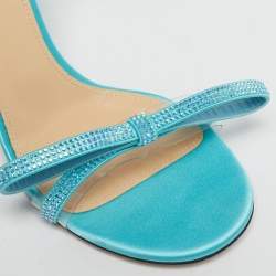 Pre Owned Mach & Mach Blue Satin and PVC French Bow Sandals Size 37.5