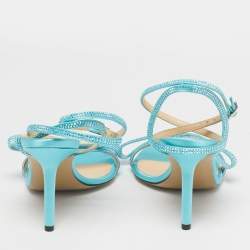 Pre Owned Mach & Mach Blue Satin and PVC French Bow Sandals Size 37.5