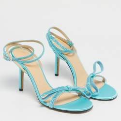 Pre Owned Mach & Mach Blue Satin and PVC French Bow Sandals Size 37.5
