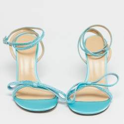Pre Owned Mach & Mach Blue Satin and PVC French Bow Sandals Size 37.5