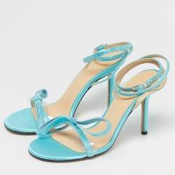 Pre Owned Mach & Mach Blue Satin and PVC French Bow Sandals Size 37.5