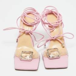 Pre Owned صندل ماش أند ماش جلد شفاف/وردي بي في سي مع كريستال على شكل مربع حول الكاحل مقاس 38