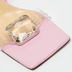 Pre Owned صندل ماش أند ماش جلد شفاف/وردي بي في سي مع كريستال على شكل مربع حول الكاحل مقاس 38