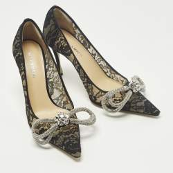 مملوكة مسبقًا حذاء كعب عالي ماك & ماك بي في سي و جلد لامع فضي مع فيونكة مزدوجة مقاس 35