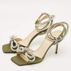 Pre Owned صندل ماش أند ماش ساتان وردي مزدوج فيونكة مرصعة كريستال مفتوح من الخلف مقاس 37