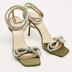 Pre Owned صندل ماش أند ماش ساتان وردي مزدوج فيونكة مرصعة كريستال مفتوح من الخلف مقاس 37