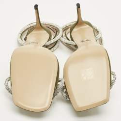 Pre Owned صندل ماش أند ماش ساتان وردي مزدوج فيونكة مرصعة كريستال مفتوح من الخلف مقاس 37