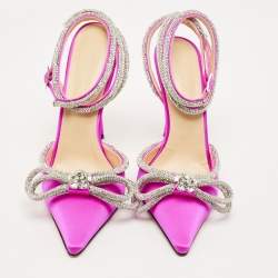 مملوكة مسبقًا حذاء كعب عالي ماتش أند ماتش ساتان وردي فاتح / فضي مزدوج القوس مرصع كريستال مقاس 38.5