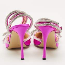 مملوكة مسبقًا حذاء كعب عالي ماتش أند ماتش ساتان وردي فاتح / فضي مزدوج القوس مرصع كريستال مقاس 38.5