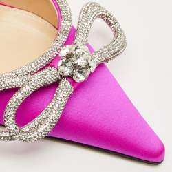 مملوكة مسبقًا حذاء كعب عالي ماتش أند ماتش ساتان وردي فاتح / فضي مزدوج القوس مرصع كريستال مقاس 38.5