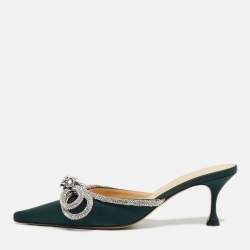 Pre Owned حذاء كعب عالي ماك أند ماك ساتان أخضر مزين بفيوكتين مرصعتين بالكريستال مع حزام للكاحل مقاس 35.5