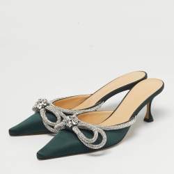 Pre Owned Mach & Mach Double Bow Size 37 Green PVC Mules