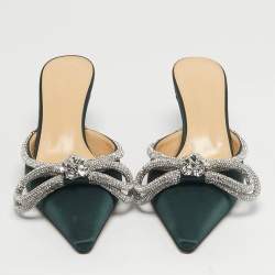 Pre Owned Mach & Mach Double Bow Size 37 Green PVC Mules