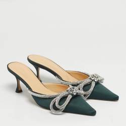 Pre Owned Mach & Mach Double Bow Size 37 Green PVC Mules