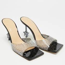 مملوكة مسبقًا صندل سلايد ماش أند ماش بي في سي وردي نيون مع تزيين كريستالي نجمي مقاس 40