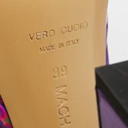 مملوكة مسبقًا صندل ماك أند ماك جلد فضي مع فيونكتين بكعب عريض وحزام عند الكاحل مقاس 38