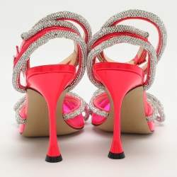 مملوكة مسبقًا حذاء كعب عالي ماغ أند ماغ جلد لامع فضي و بي في سي بفيوكنة مزدوجة مع حزام للكاحل مقاس 37