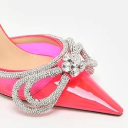 مملوكة مسبقًا حذاء كعب عالي ماغ أند ماغ جلد لامع فضي و بي في سي بفيوكنة مزدوجة مع حزام للكاحل مقاس 37