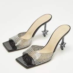 Pre Owned Mach & Mach Star Size 39 Black PVC Crystal Embellished Slide Sandals