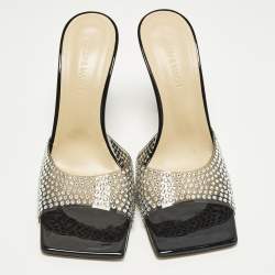 Pre Owned Mach & Mach Star Size 39 Black PVC Crystal Embellished Slide Sandals