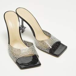 Pre Owned Mach & Mach Star Size 39 Black PVC Crystal Embellished Slide Sandals