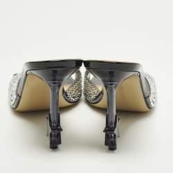 Pre Owned Mach & Mach Star Size 39 Black PVC Crystal Embellished Slide Sandals