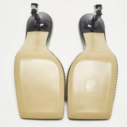 Pre Owned Mach & Mach Star Size 39 Black PVC Crystal Embellished Slide Sandals