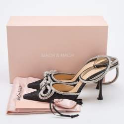 Pre Owned Mach & Mach Black/Silver Glitter Embellished Double Bow Ankle Strap Pumps Size 40