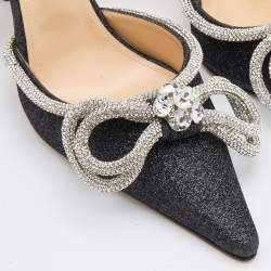 Pre Owned Mach & Mach Black/Silver Glitter Embellished Double Bow Ankle Strap Pumps Size 40