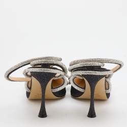 Pre Owned Mach & Mach Black/Silver Glitter Embellished Double Bow Ankle Strap Pumps Size 40