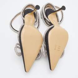 Pre Owned Mach & Mach Black/Silver Glitter Embellished Double Bow Ankle Strap Pumps Size 40