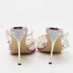 Pre Owned Mach & Mach Pink PVC Diamond of Elizabeth Ankle Wrap Pumps Size 41