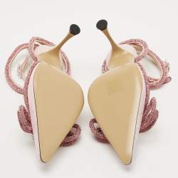 مملوكة مسبقًا Mach & Mach Pink Glitter Crystal Embellished Double Bow Ankle Wrap Pumps Size 39