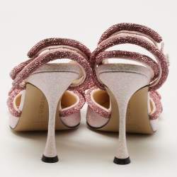 مملوكة مسبقًا Mach & Mach Pink Glitter Crystal Embellished Double Bow Ankle Wrap Pumps Size 39