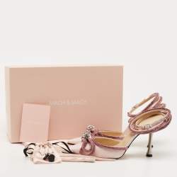 مملوكة مسبقًا Mach & Mach Pink Glitter Crystal Embellished Double Bow Ankle Wrap Pumps Size 39